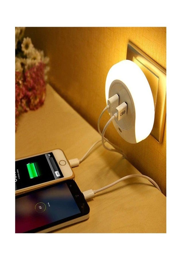 هوم كيوب مصباح ليلي ذكي يعمل بتقنية LED مزود بمستشعر تحكم، مناسب لغرفة النوم، مع مقبس مزدوج لشحن الهاتف عبر منفذ USB (أبيض دافئ، عبوة من قطعة واحدة، مصنوع من البلاستيك) - Image 2